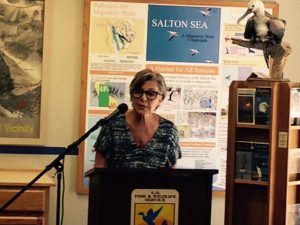 Sen. Barbara Boxer speaks to stakeholders and the media at Salton Sea National Wildlife Refuge Aug. 18 regarding the need to continue restoration efforts.